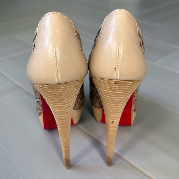Christian Louboutin Pampas 150 Calf Brown, Laser-cut, Lace Peep-Toe Heels main image 5